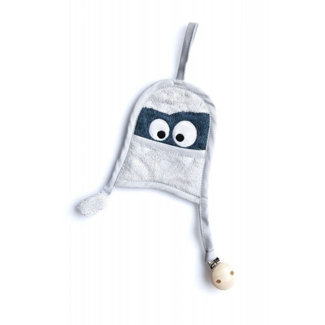 Textil din bambus pentru dentitie cu agatatoare suzeta din lemn monstru silver grey tnatm-tutmo-518