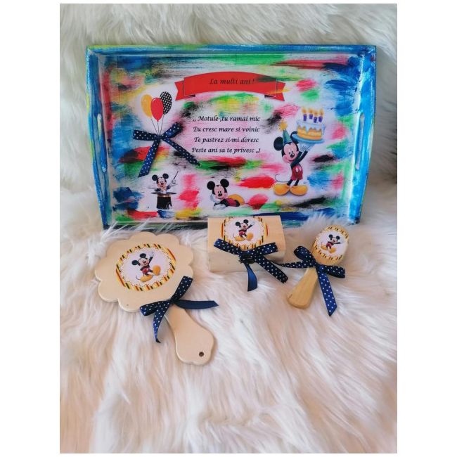 Tavita din lemn cu accesorii pentru taierea motului - Soricel - MBDR065