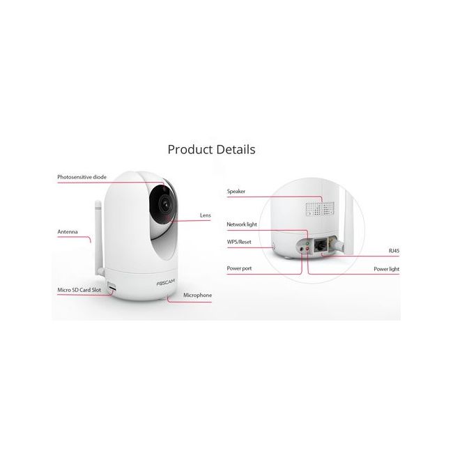 Foscam R2M Camera IP wireless, 1080P, Pan/Tilt, Infrarosu, Audio, P2P, pentru interior - CDN00031