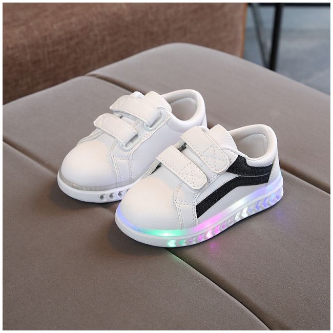 Adidasi albi cu dungi negre si cu luminite (Marime Disponibila: Marimea 24) MBT-66-1-c