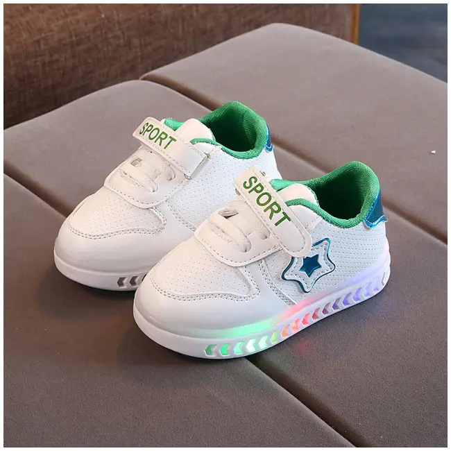 Adidasi albi cu verde sidefat cu luminite in talpa MBNG10-2-p31.Marimea 21