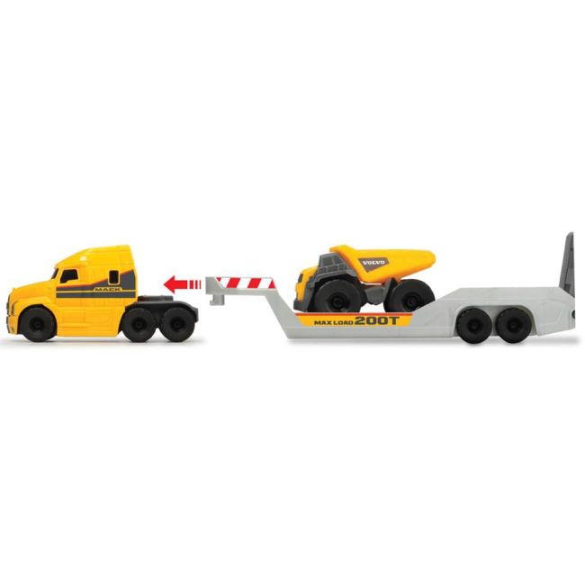 Camion dickie toys mack volvo micro builder cu remorca, buldozer si camion basculant hubs203725005
