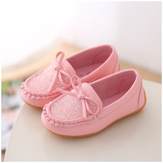 Pantofi tip mocasini roz cu pietricele - MBYY-168-3-p12.Marimea 25