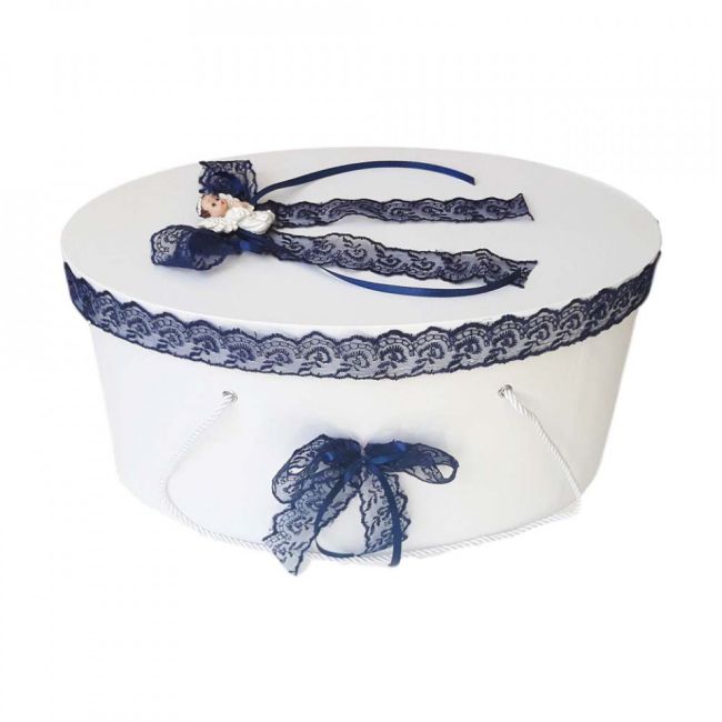 Cutie trusou botez pentru baietel cu dantela bleumarin si ingeras Denikos® 384 NKO1941