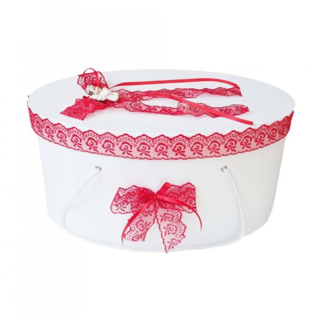 Cutie trusou botez fetita dantela rosie si ingeras Denikos® 389 NKO1946