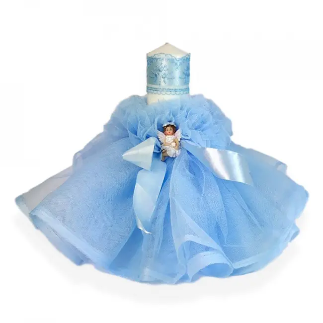 Lumanare botez tul bleu Baieti fundita asortata si ingeras Denikos&reg; 406 NKO1963