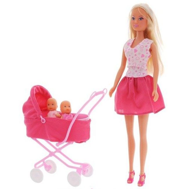 Papusa simba steffi love sunshine twins 29 cm roz cu carucior si accesorii hubs105738060-ro