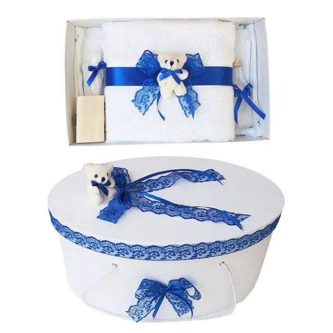 Set Cutie si trusou pentru botez Baietel cu dantela albastra si ursulet Denikos&reg; 456 NKO2013