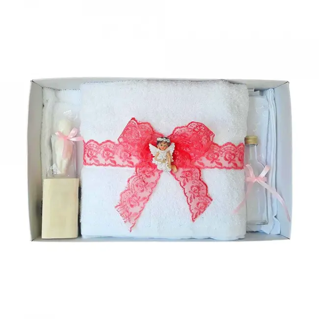 Trusou de botez cu dantela corai si ingeras Denikos 427 pentru Fetite - NKO1984
