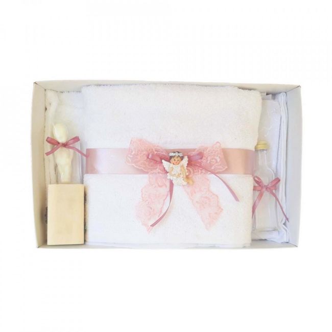 Trusou de botez Denikos 432 cu dantela dusty rose si ingeras pentru Fetite - NKO1989