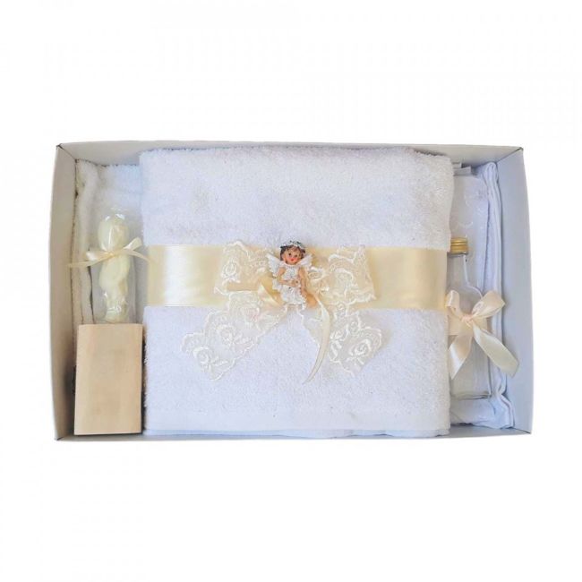 Trusou pentru botez cu dantela ivoire Unisex si ingeras Denikos® 428 NKO1985