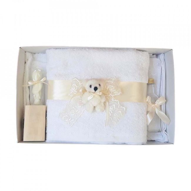 Trusou de botez Unisex, cu dantela ivory si ursulet Denikos® 438 NKO1995