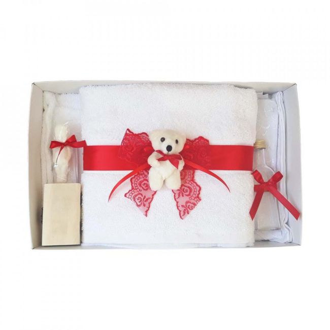 Trusou de botez pentru Fetite cu dantela rosie si ursulet Denikos® 442 NKO1999