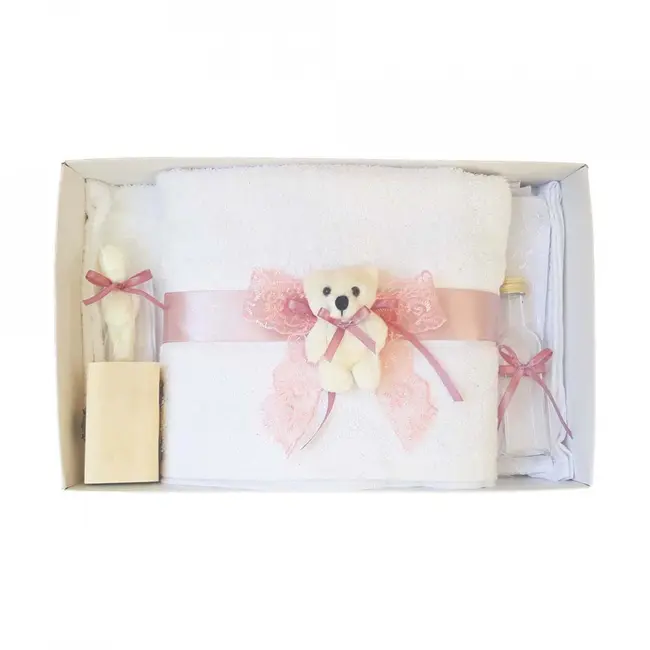 Trusou botez pentru Fetite cu dantela roz prafuit si ursulet Denikos® 443 -  NKO2000