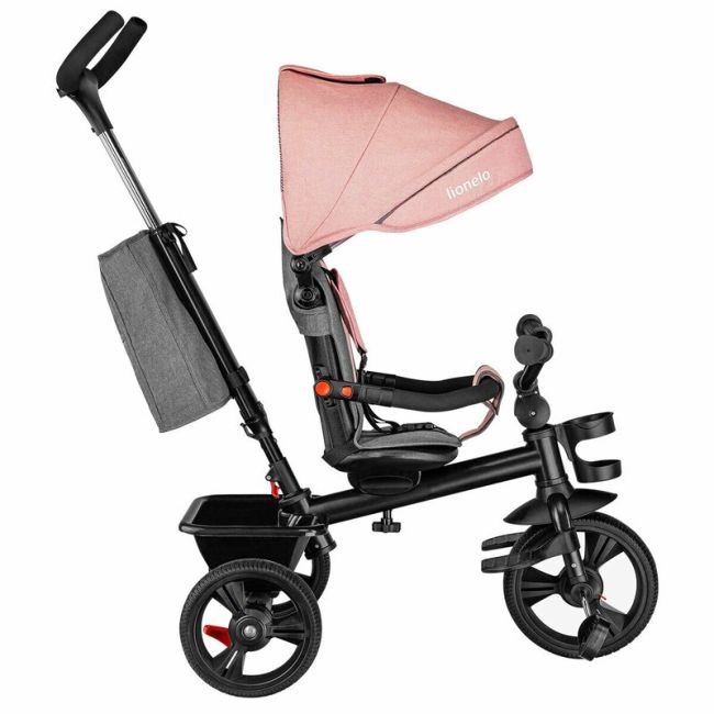 Lionelo - Tricicleta Haari Bubblegum Suport picioare, Control al directiei, Scaun reversibil, Rotire 360 grade, Pliabila, Roz BYNLO-HAARI_BUBBLEGUM