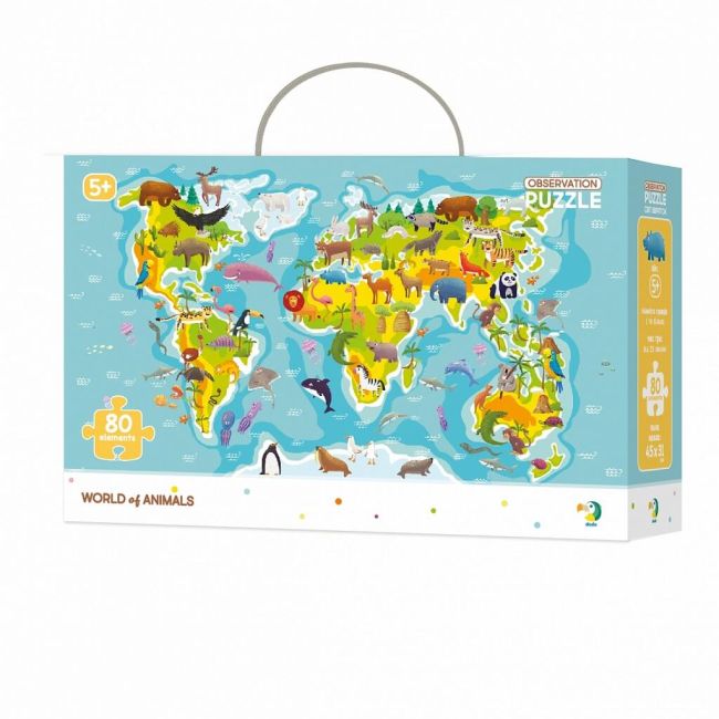 Puzzle - harta animalelor lumii (80 piese)