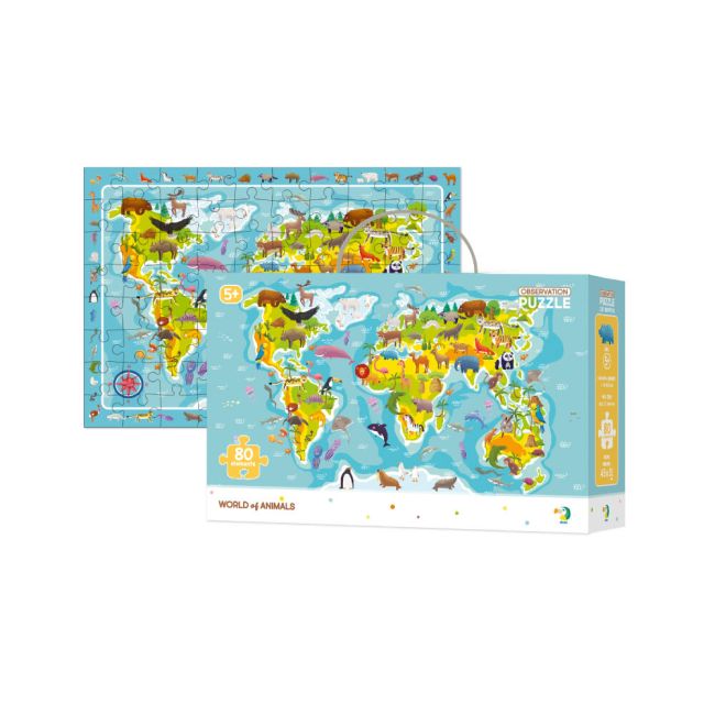 Puzzle - harta animalelor lumii (80 piese)
