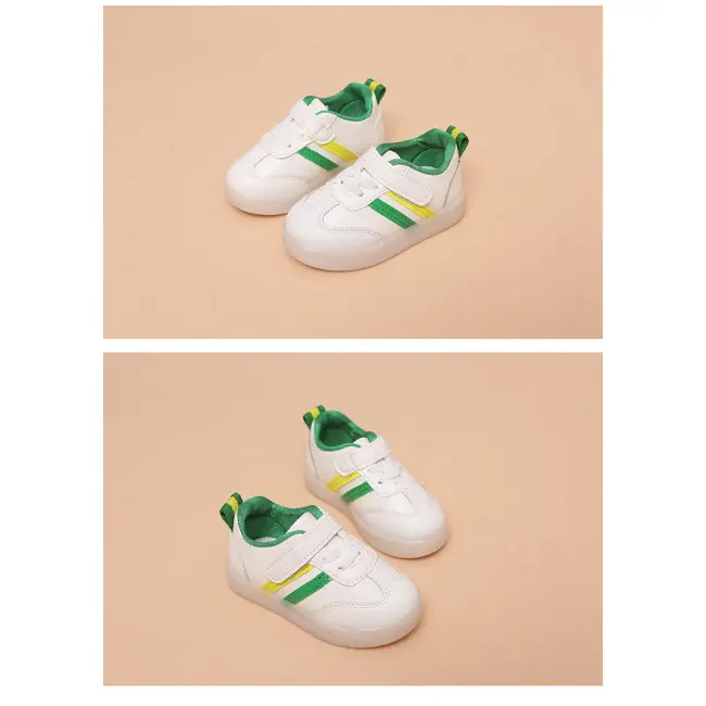 Adidasi albi cu dunga verde si galbena - MDNG02-2..Marimea 25