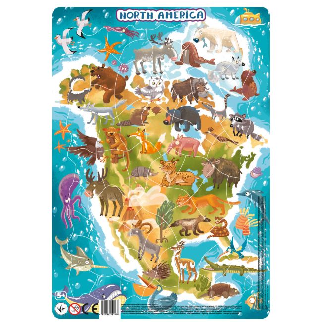 Puzzle cu rama - america de nord (53 piese)
