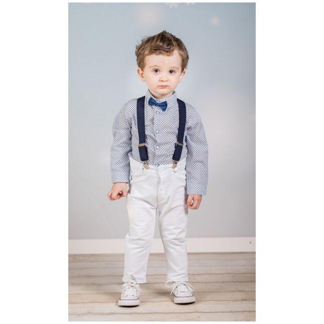 Set complet cu pantalonasi cu bretele - White and navy Art-Set-white-navy