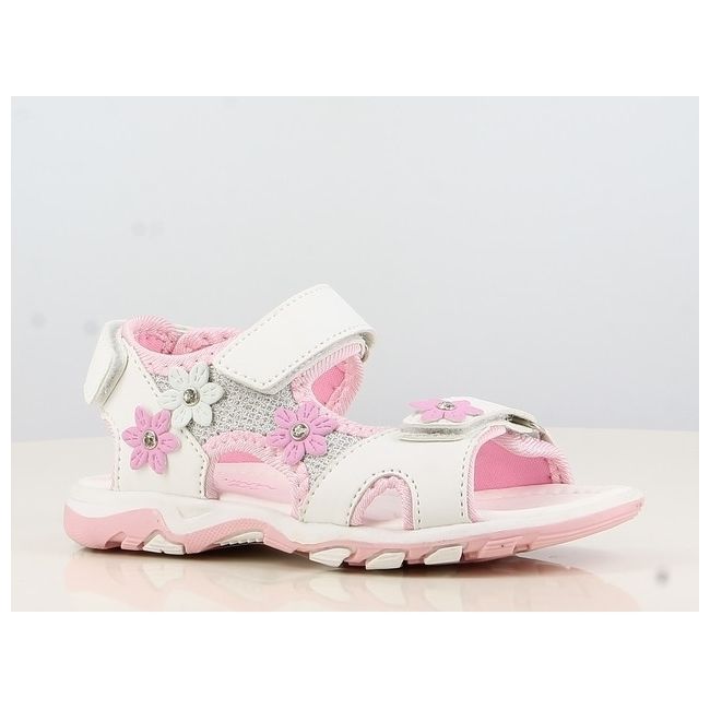 Sandale albe pentru fetite accesorizate cu floricele LLB143370.Marimea 33
