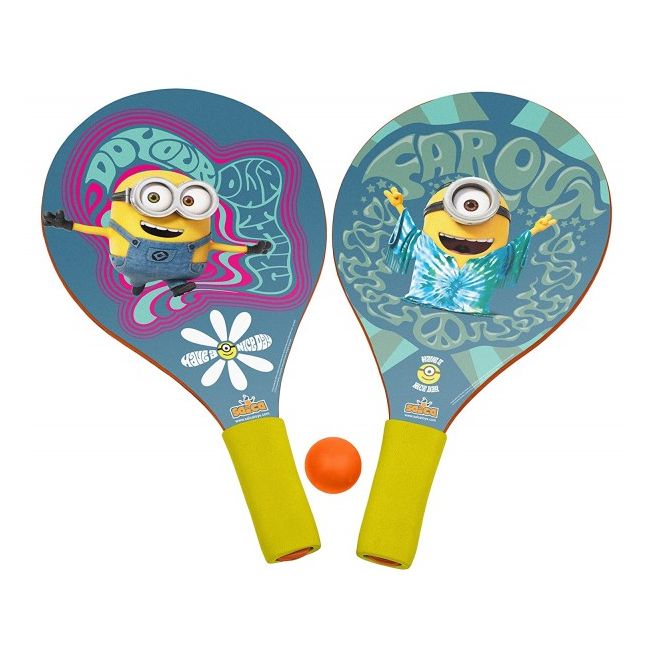 Set 2 palete pentru plaja Saica Minions din lemn cu minge inclusa pentru copii - SOLSA2824