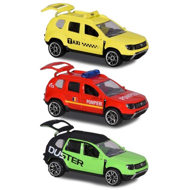 Set majorette dacia duster masina taxi, masina de pompieri si masina negru cu verde hubs212057261sro-tpv