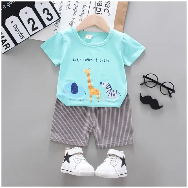 Costum bebelusi cu tricou turcoaz - Safari MBHQ308-4.18-24 luni