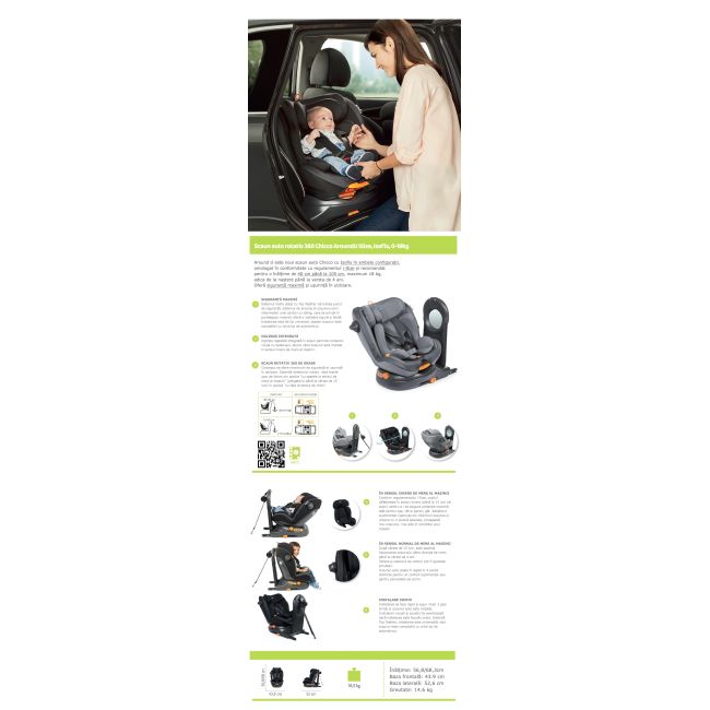 Scaun auto rotativ 360 Chicco AroundU ISize, Isofix, Pearl, 0-18kg - CHC79579-8_PEARL