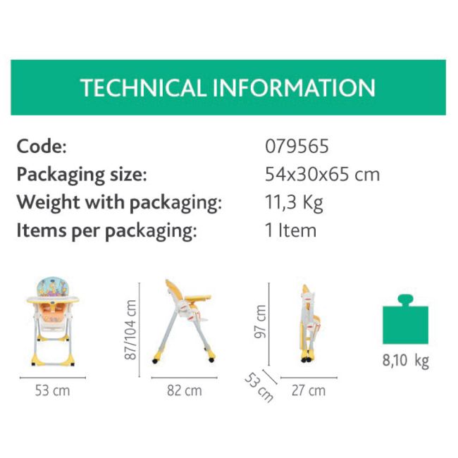 Scaun de masa Chicco Polly Easy, 4roti, Unicorn (Multicolor), 6+luni - CHC79565-8_UNICORN