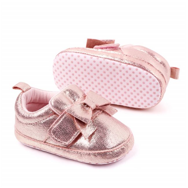 Pantofiori roz sidefati cu fundita - MBD2331-1-p13.6-9 luni (Marimea 19 incaltaminte)