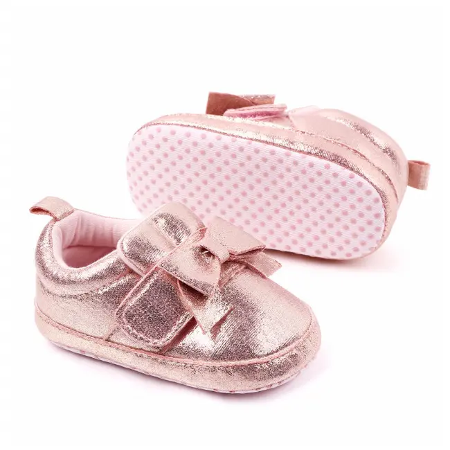 Pantofiori roz sidefati cu fundita - MBD2331-1-p13.6-9 luni (Marimea 19 incaltaminte)