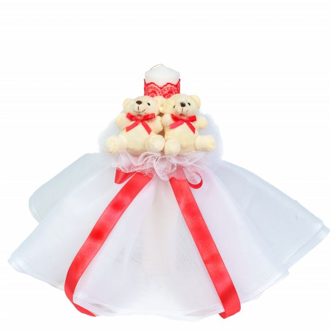 Lumanare botez cu tul decor Corai si ursuleti pentru fetita Denikos® 532 NKO2063