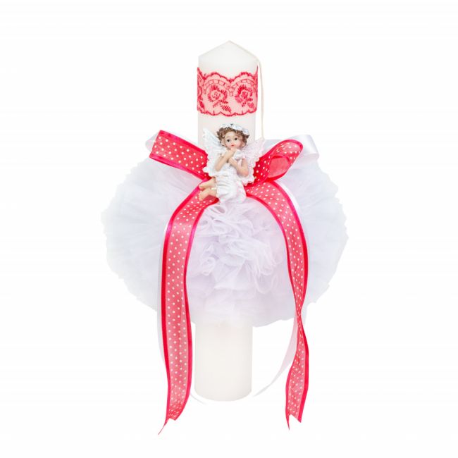 Lumanare de botez glob cu ingeras si decor corai Pentru Fete Denikos® 517 NKO2048