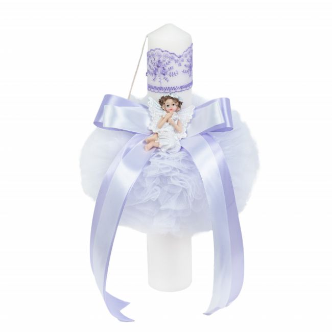 Lumanare botez glob cu ingeras decor Lila pentru Fata Denikos® 519 NKO2050