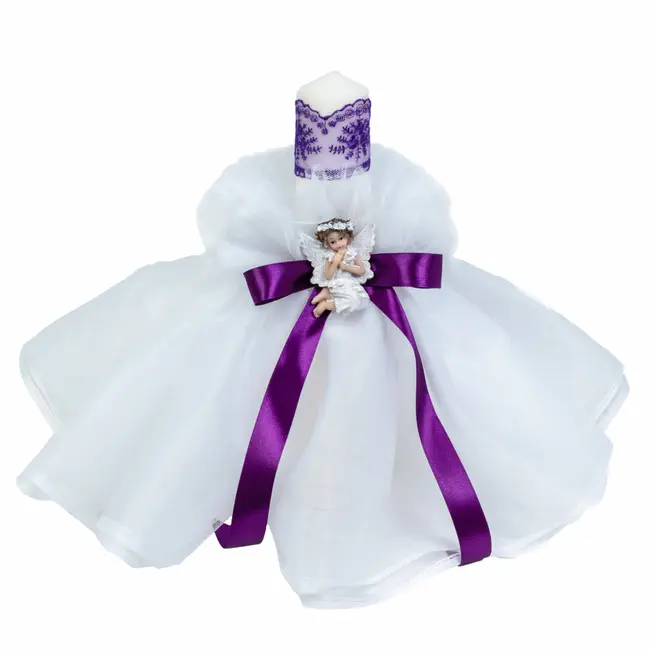 Lumanare botez rochita cu fundita Mov si ingeras pentru Fetita Denikos&reg; 510 NKO2041