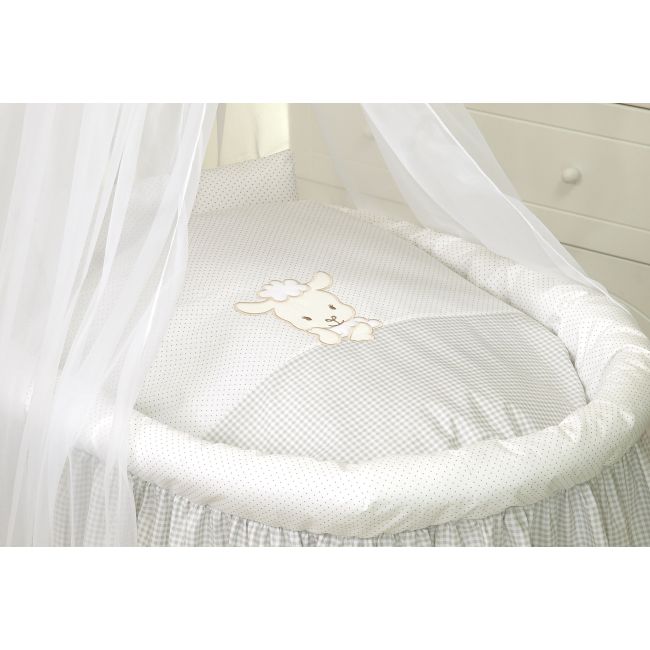 Cos Bebe Cu Suport Pe Roti, Saltea, Lenjerie Si Baldachin, Sweet Dreams Gri Pjb66090
