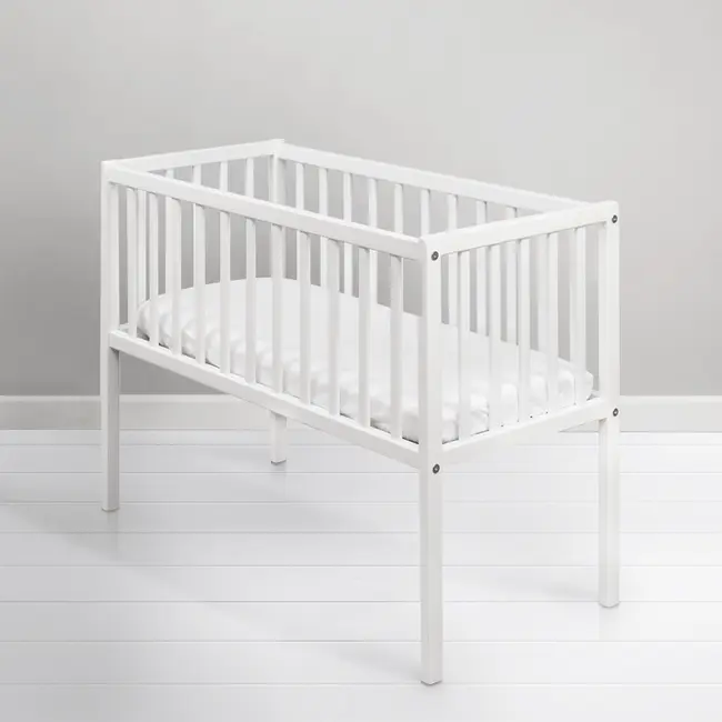 Patut Mic, Co-sleeping Din Lemn, Classic Alb Cu Saltea Cocos Spuma Cocos 90 X 40 X 7 Cm Pjbbedside_white