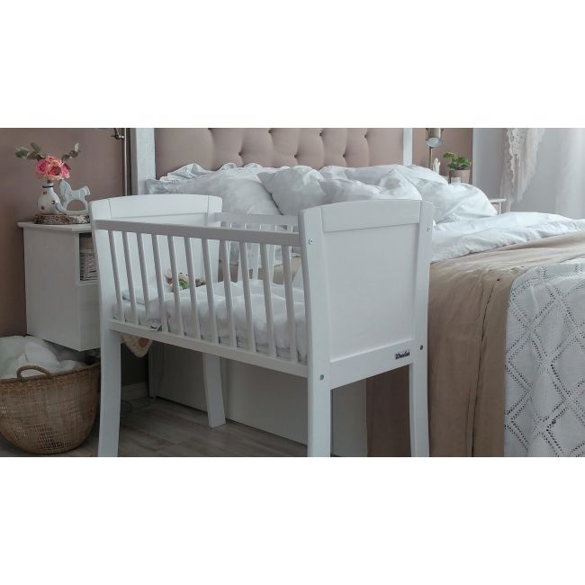 Patut Mic, Co-sleeping Din Lemn, Alb Cu Saltea Cocos Spuma Cocos 90 X 40 X 7 Cm Pjbbedside_white01