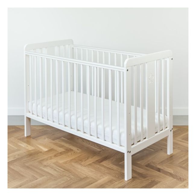 Patut Din Lemn Pentru Bebe, Inaltime Saltea Reglabila, Star Baby Alb 120x60 Cm Pjbstar_cot_white