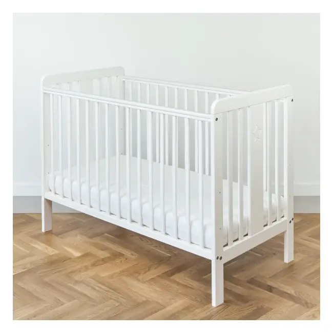 Patut Din Lemn Pentru Bebe, Inaltime Saltea Reglabila, Star Baby Alb 120x60 Cm Pjbstar_cot_white