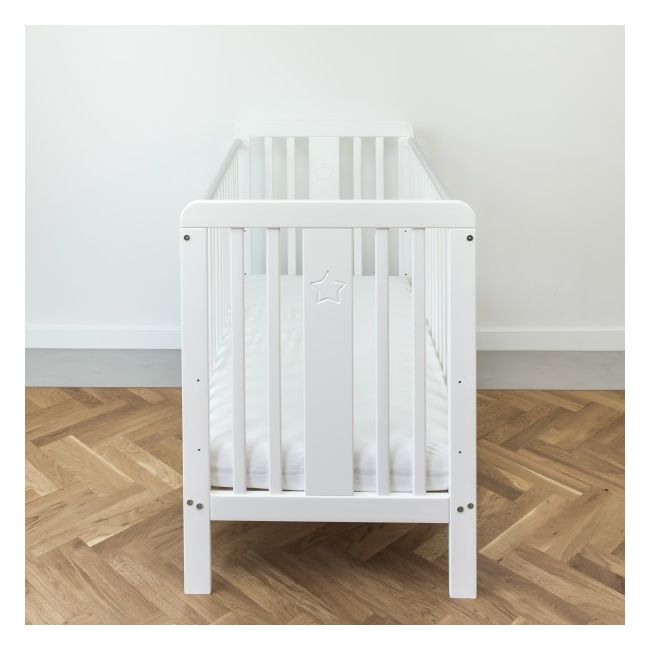 Patut Din Lemn Pentru Bebe, Inaltime Saltea Reglabila, Star Baby Alb 120x60 Cm Pjbstar_cot_white