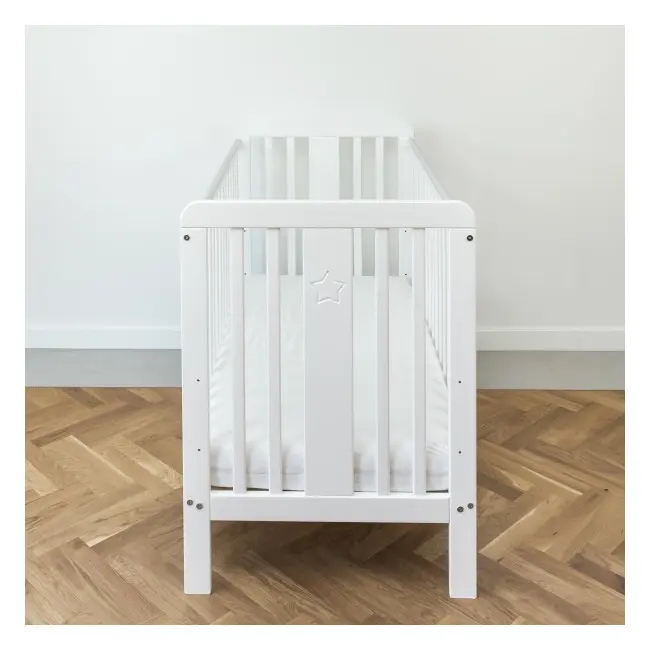 Patut Din Lemn Pentru Bebe, Inaltime Saltea Reglabila, Star Baby Alb 120x60 Cm Pjbstar_cot_white