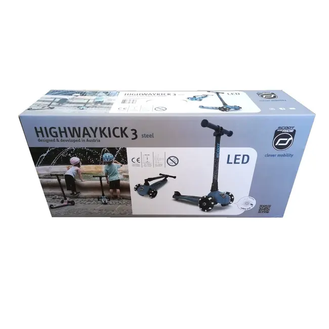 Trotineta Copii Pliabila, Reglabila, Roti Luminoase, Highwaykick 3 Led Blueberry, 3-6 Ani, Pana La 50 Kg, Scoot  Ride Pjb96356