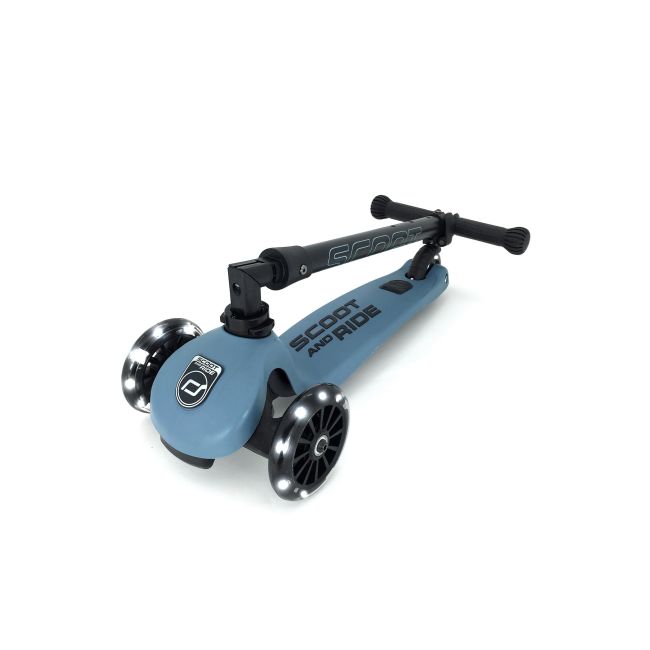 Trotineta Copii Pliabila, Reglabila, Roti Luminoase, Highwaykick 3 Led Steel, 3-6 Ani, Pana La 50 Kg, Scoot  Ride Pjb96347