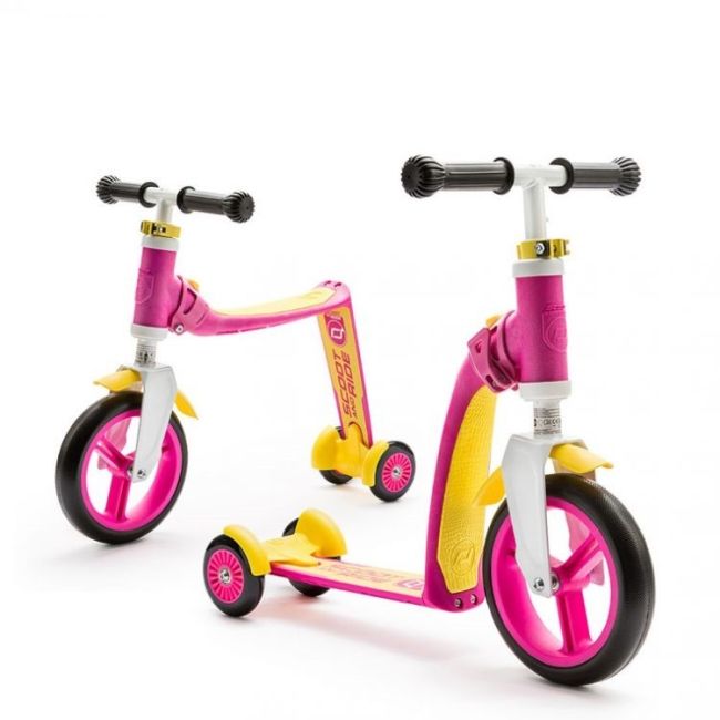 Trotineta Copii 1-4 Ani, Transformabila 2in1, Highwaybaby+ Roz Galben, Scoot And Ride Pjb96194
