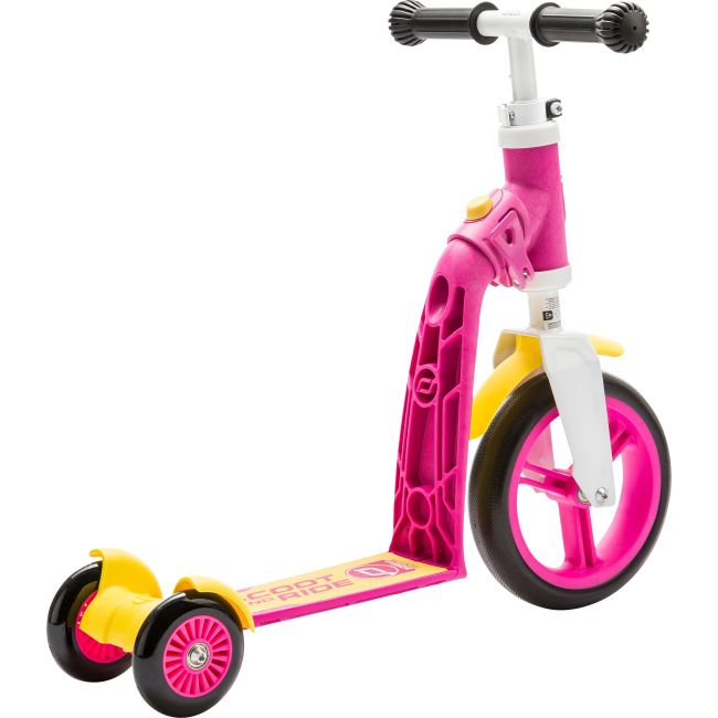Trotineta Copii 1-4 Ani, Transformabila 2in1, Highwaybaby+ Roz Galben, Scoot And Ride Pjb96194