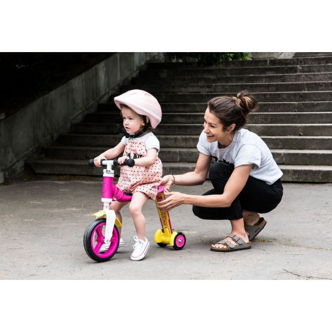 Trotineta Copii 1-4 Ani, Transformabila 2in1, Highwaybaby+ Roz Galben, Scoot And Ride Pjb96194
