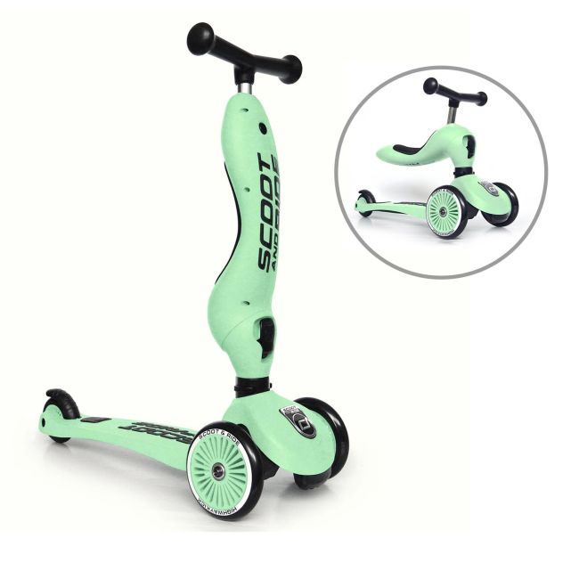 Trotineta Copii Cu Sezut, Transformabila 2in1, Highwaykick 1 Kiwi, 1-5 Ani, Pana La 50 Kg, Scoot  Ride Pjb96355