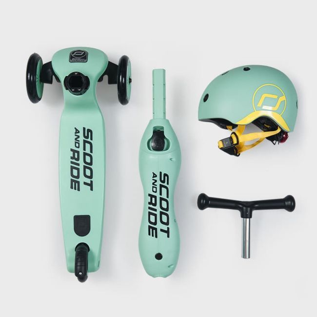 Trotineta Copii Cu Sezut, Transformabila 2in1, Highwaykick 1 Kiwi, 1-5 Ani, Pana La 50 Kg, Scoot  Ride Pjb96355